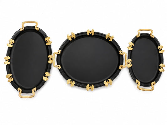 3-Piece Black & Gold Decorative Serving Tray Set